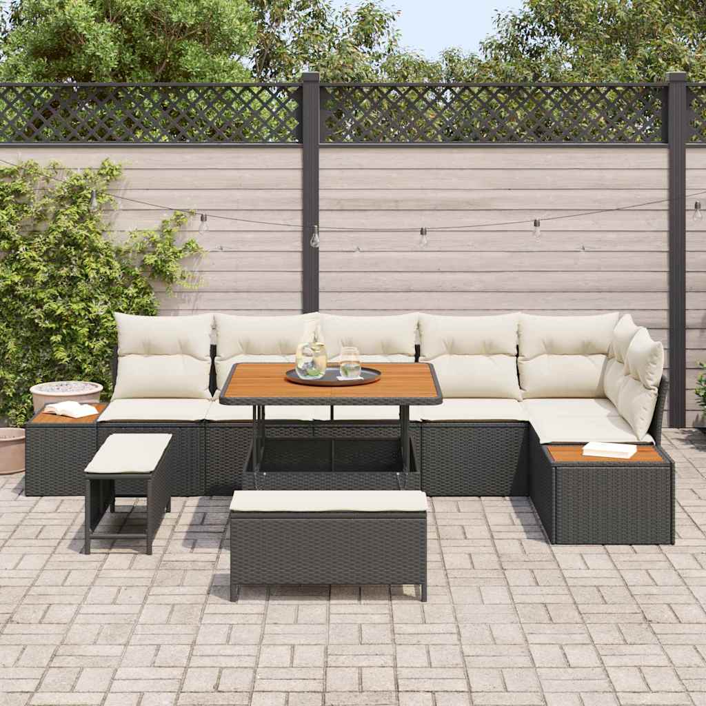 Conjunto de Sofá de Jardim 9 pcs Preto Rattan Sintético