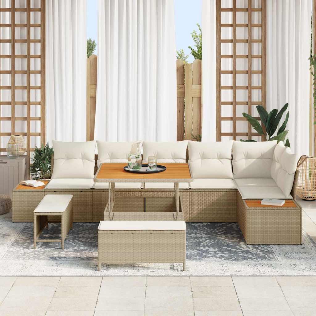 Conjunto de Sofá de Jardim 9 pcs Bege Rattan Sintético