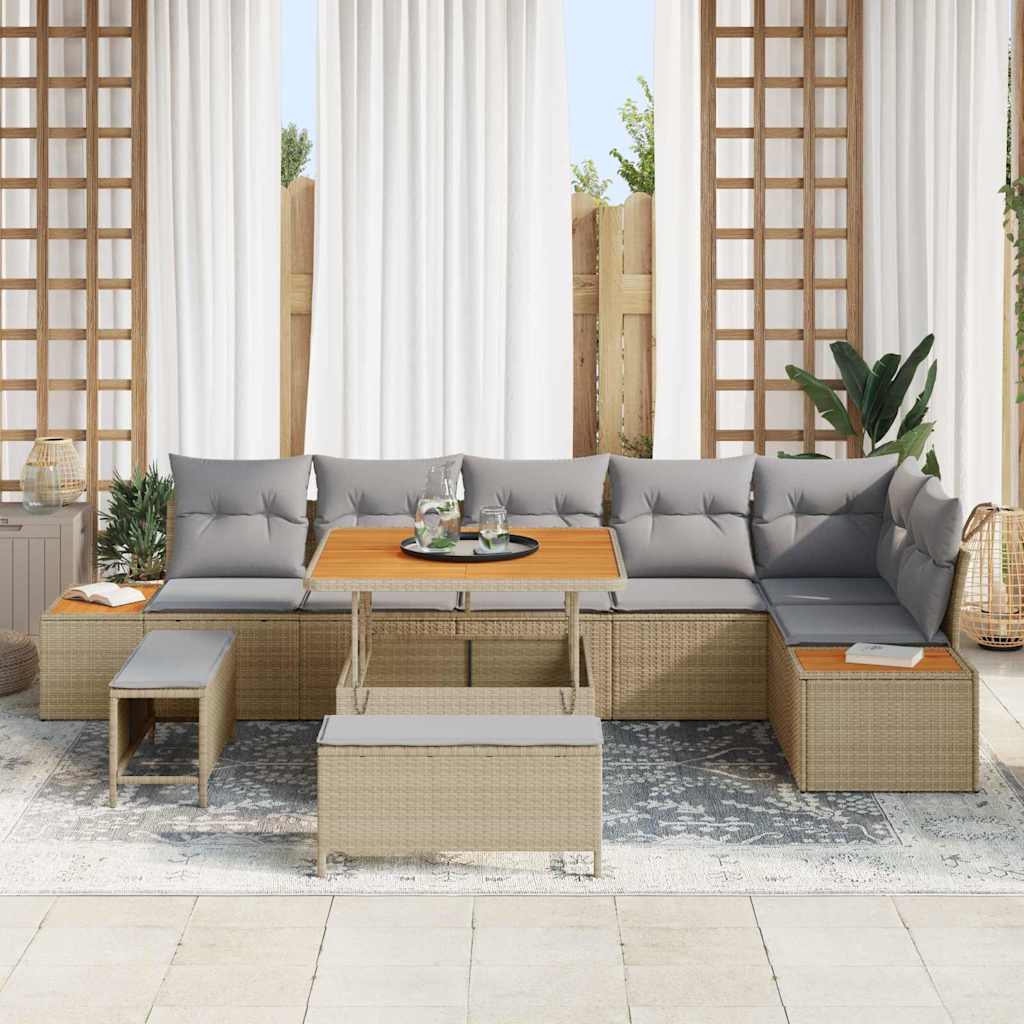 Conjunto de Sofá de Jardim 9 pcs Bege Rattan Sintético