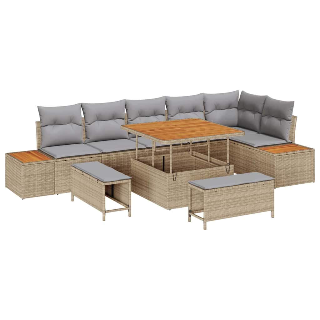 Conjunto de Sofá de Jardim 9 pcs Bege Rattan Sintético