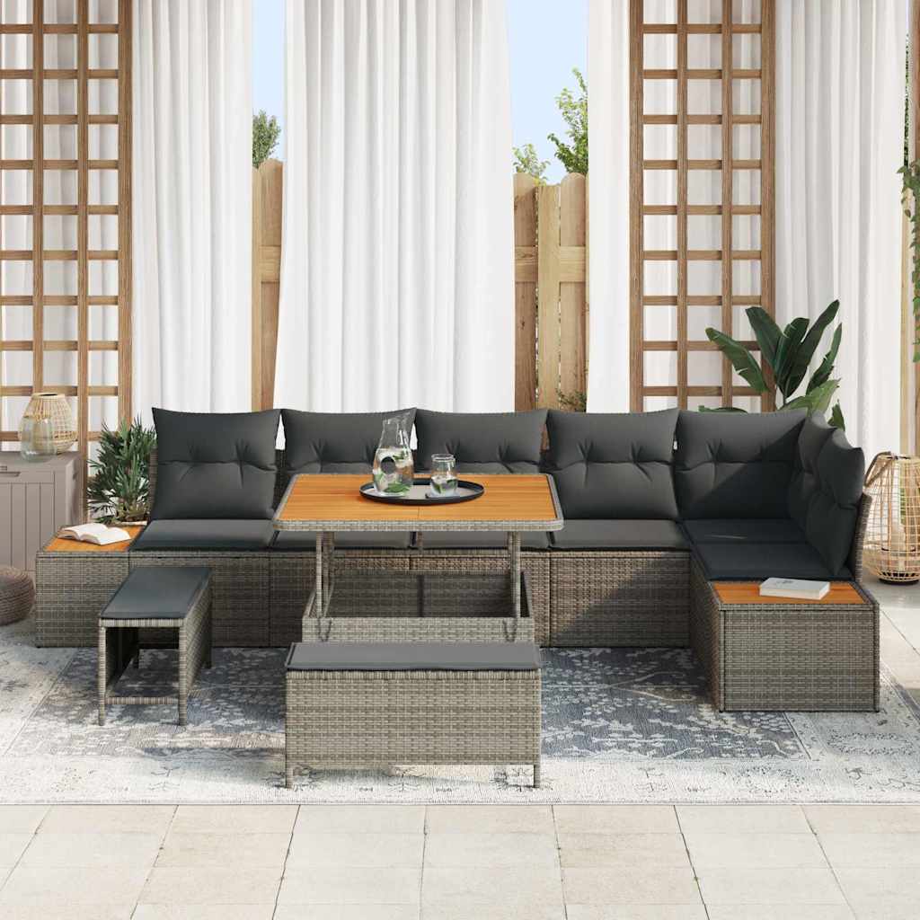 Conjunto de Sofá de Jardim 9 pcs Cinzeto Rattan Sintético