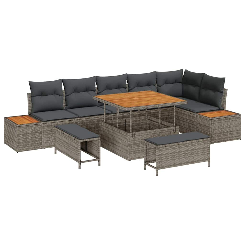 Conjunto de Sofá de Jardim 9 pcs Cinzeto Rattan Sintético
