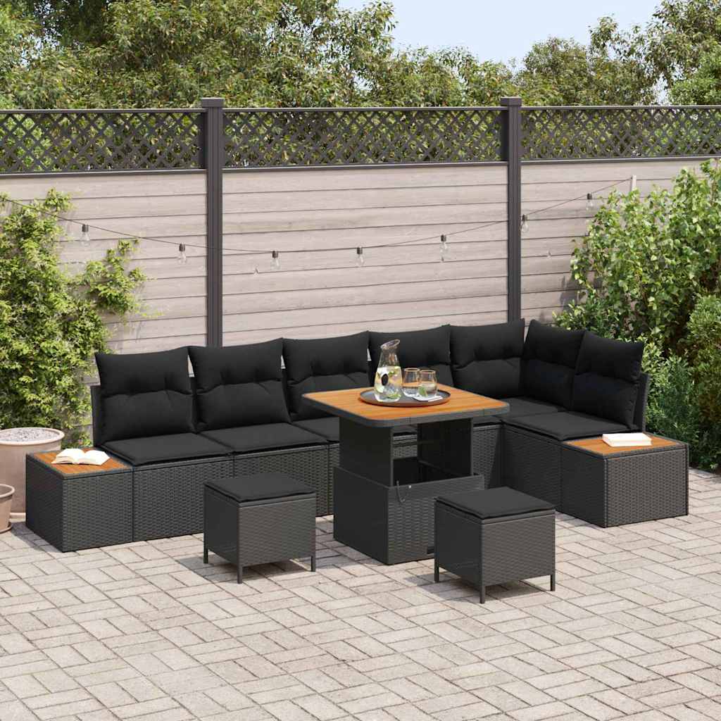 Conjunto de Sofá de Jardim 9 pcs Preto Rattan Sintético