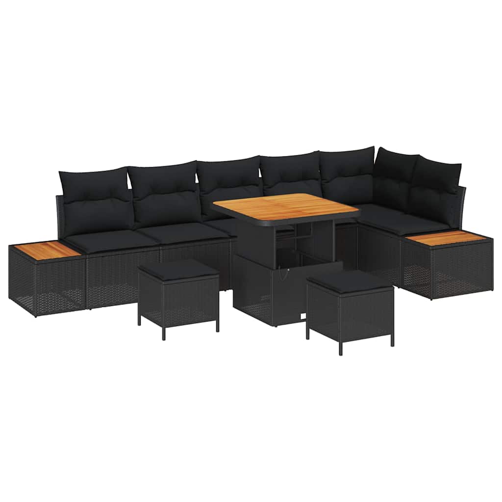 Conjunto de Sofá de Jardim 9 pcs Preto Rattan Sintético