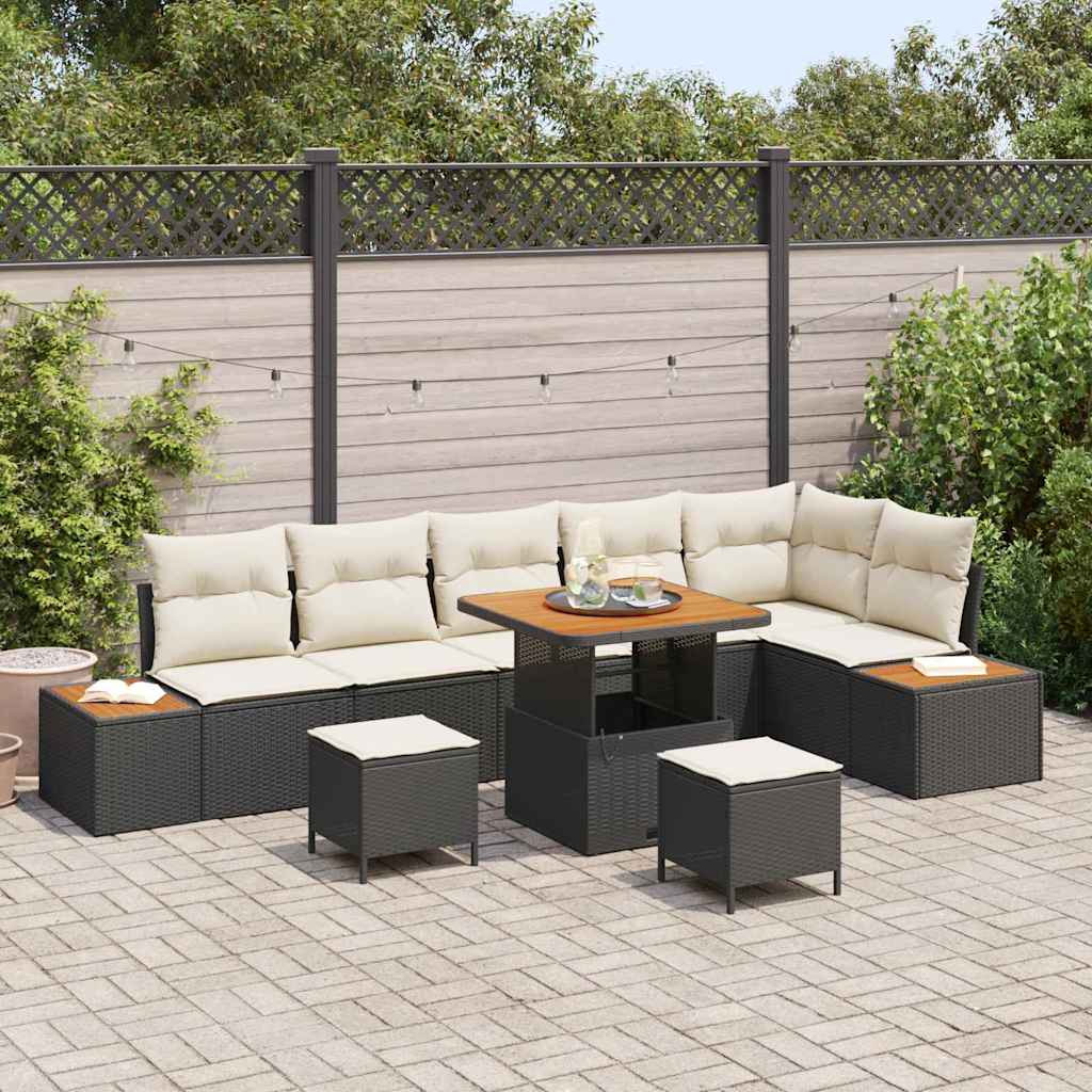 Conjunto de Sofá de Jardim 9 pcs Preto Rattan Sintético