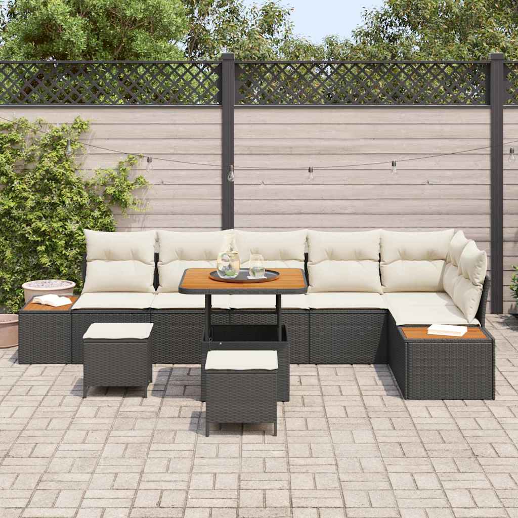 Conjunto de Sofá de Jardim 9 pcs Preto Rattan Sintético