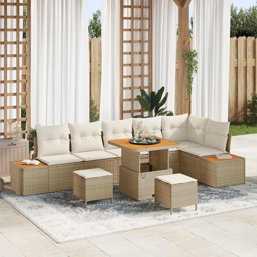 Conjunto de Sofá de Jardim 9 pcs Bege Rattan Sintético