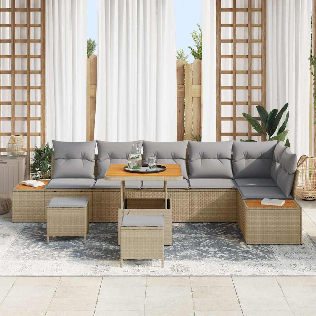 Conjunto de Sofá de Jardim 9 pcs Bege Rattan Sintético
