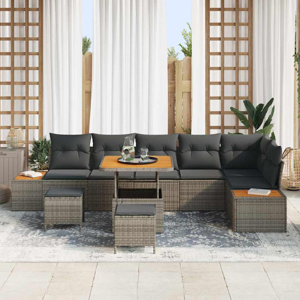 Conjunto de Sofá de Jardim 9 pcs Cinzeto Rattan Sintético