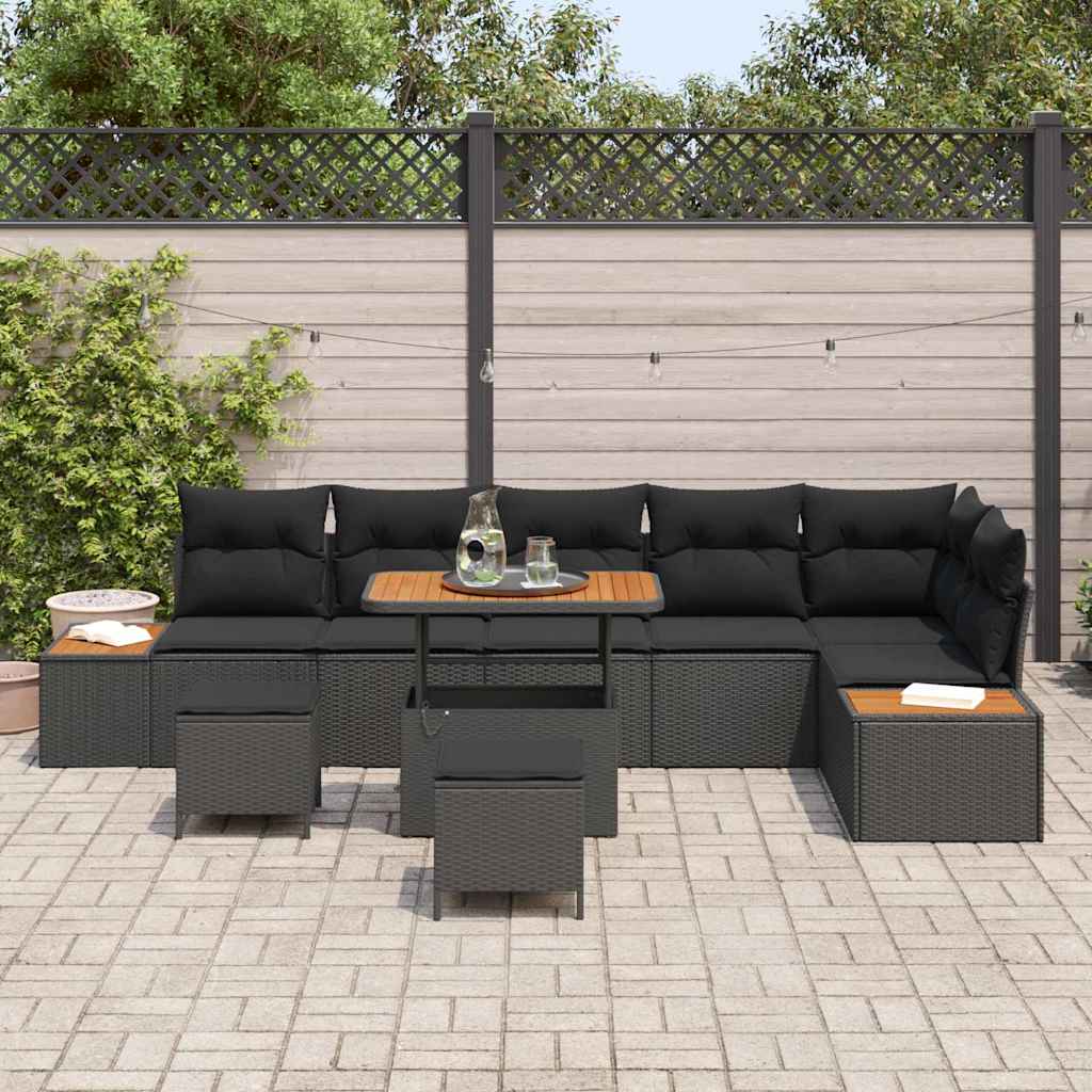 Conjunto de Sofá de Jardim 9 pcs Preto Rattan Sintético