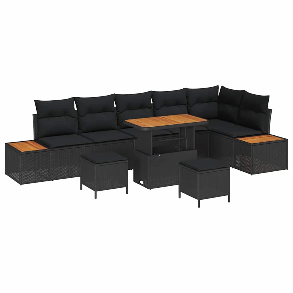 Conjunto de Sofá de Jardim 9 pcs Preto Rattan Sintético