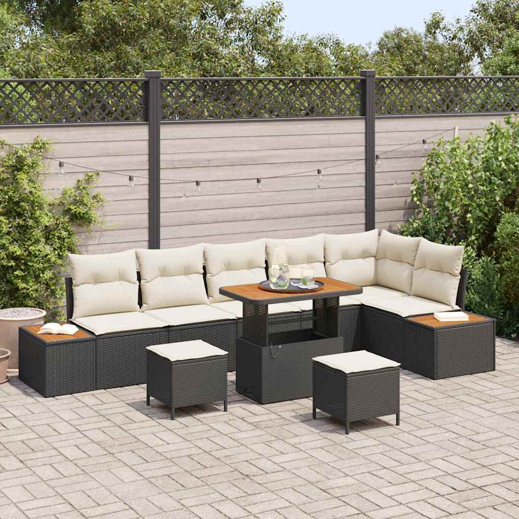 Conjunto de Sofá de Jardim 9 pcs Preto Rattan Sintético