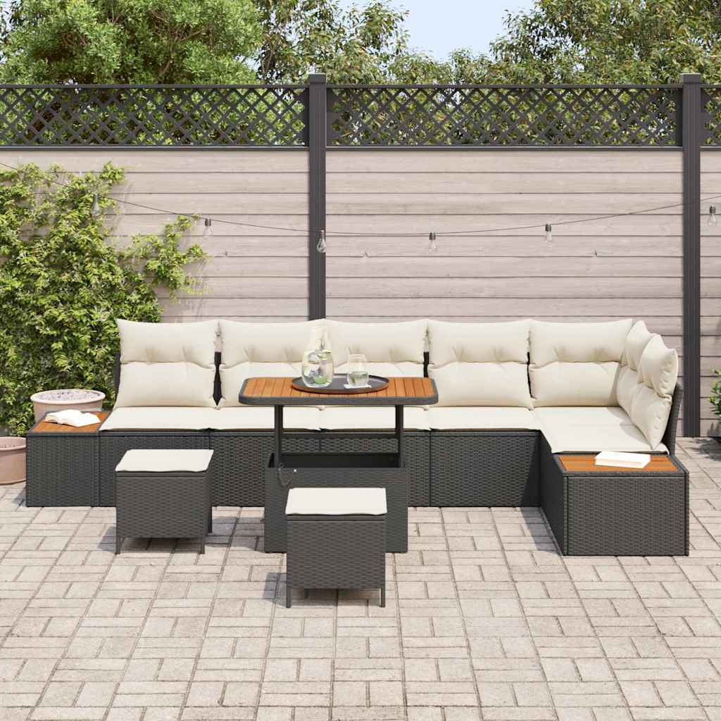 Conjunto de Sofá de Jardim 9 pcs Preto Rattan Sintético
