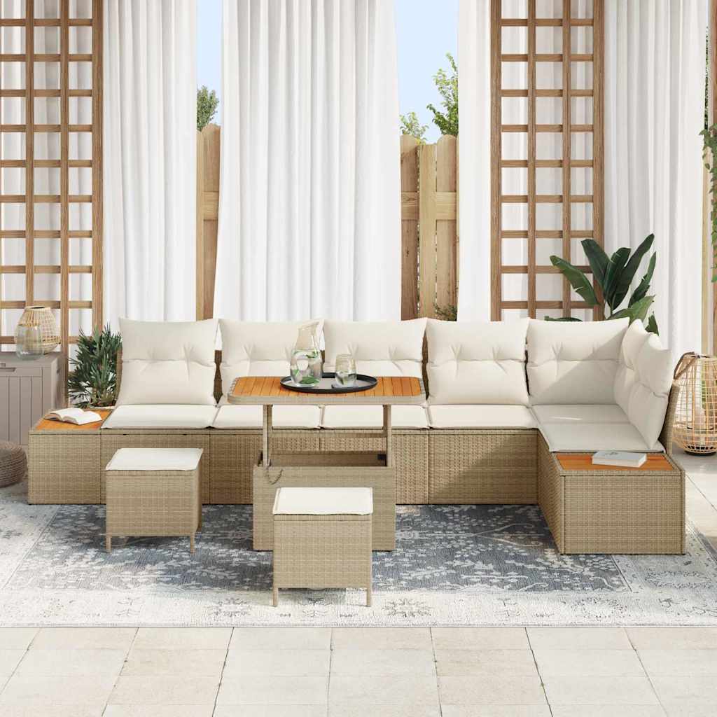 Conjunto de Sofá de Jardim 9 pcs Bege Rattan Sintético
