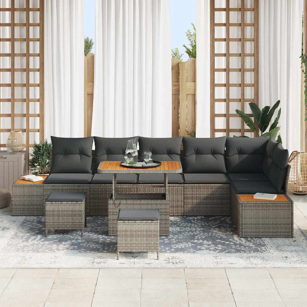 Conjunto de Sofá de Jardim 9 pcs Cinzeto Rattan Sintético