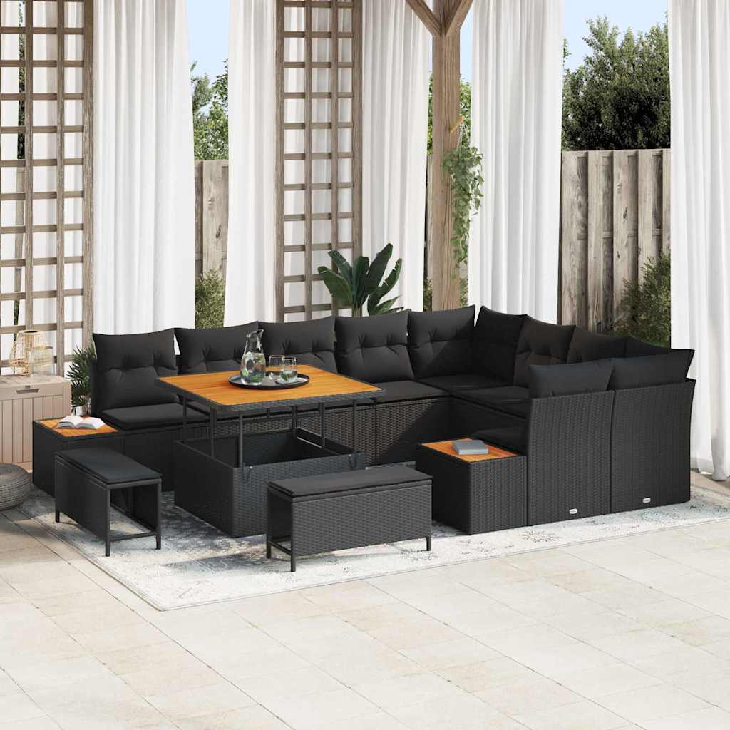 Conjunto de Sofá de Jardim 12 pcs Preto Rattan Sintético