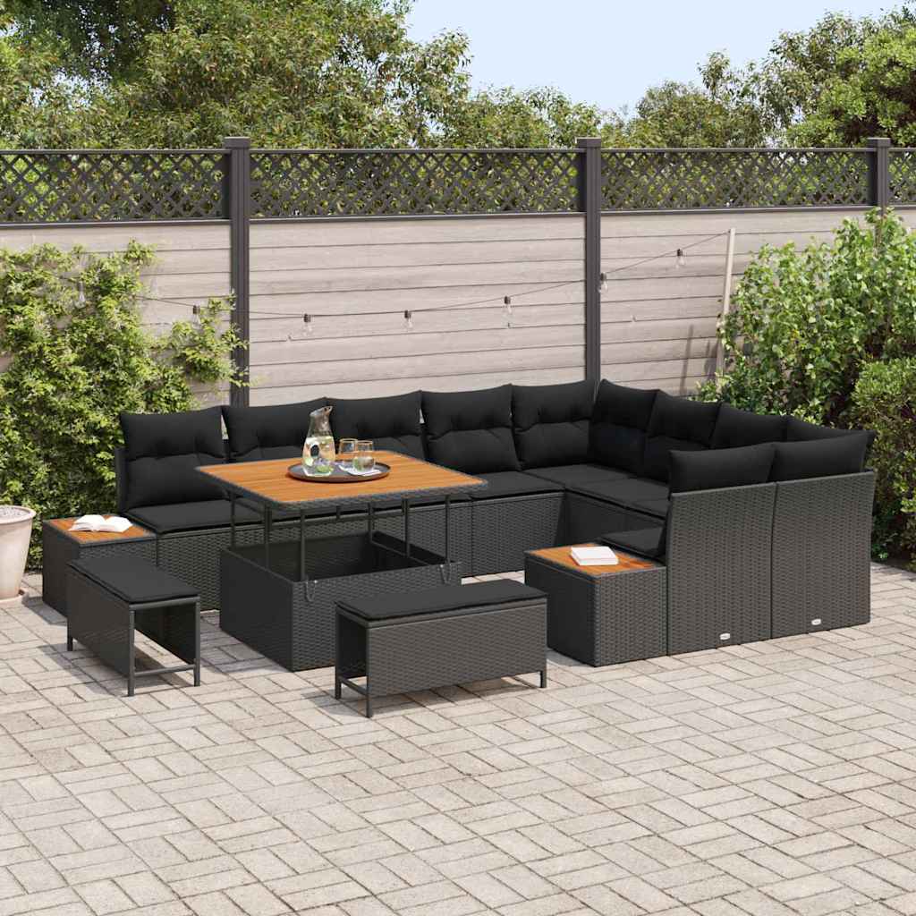 Conjunto de Sofá de Jardim 12 pcs Preto Rattan Sintético