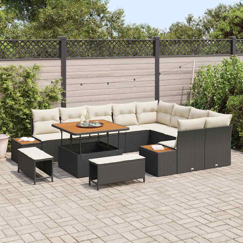 Conjunto de Sofá de Jardim 12 pcs Preto Rattan Sintético