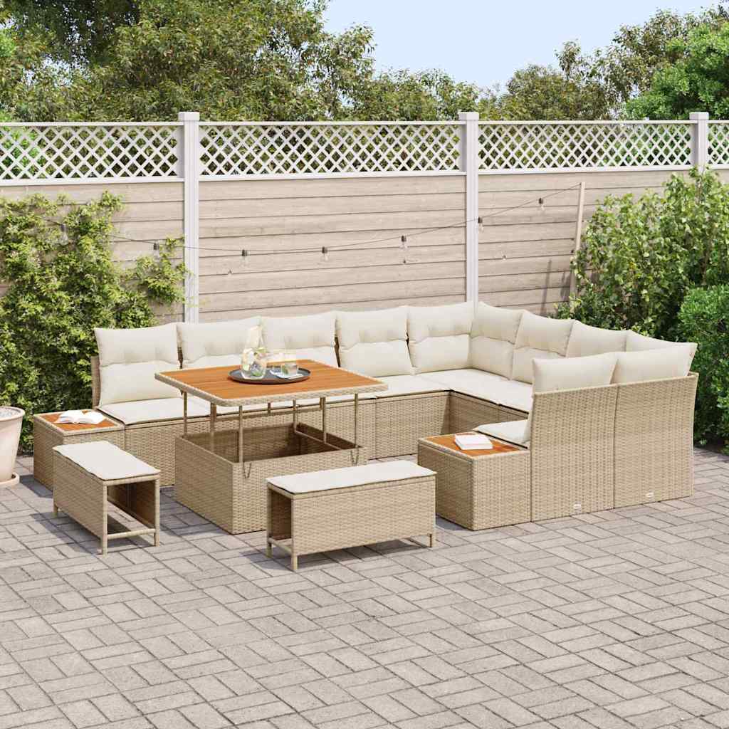 Conjunto de Sofá de Jardim 12 pcs Bege Rattan Sintético
