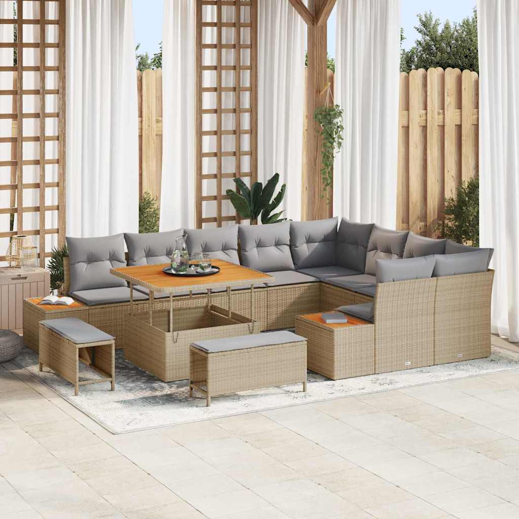 Conjunto de Sofá de Jardim 12 pcs Bege Rattan Sintético