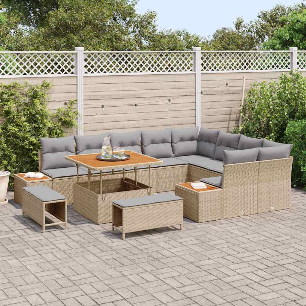 Conjunto de Sofá de Jardim 12 pcs Bege Rattan Sintético