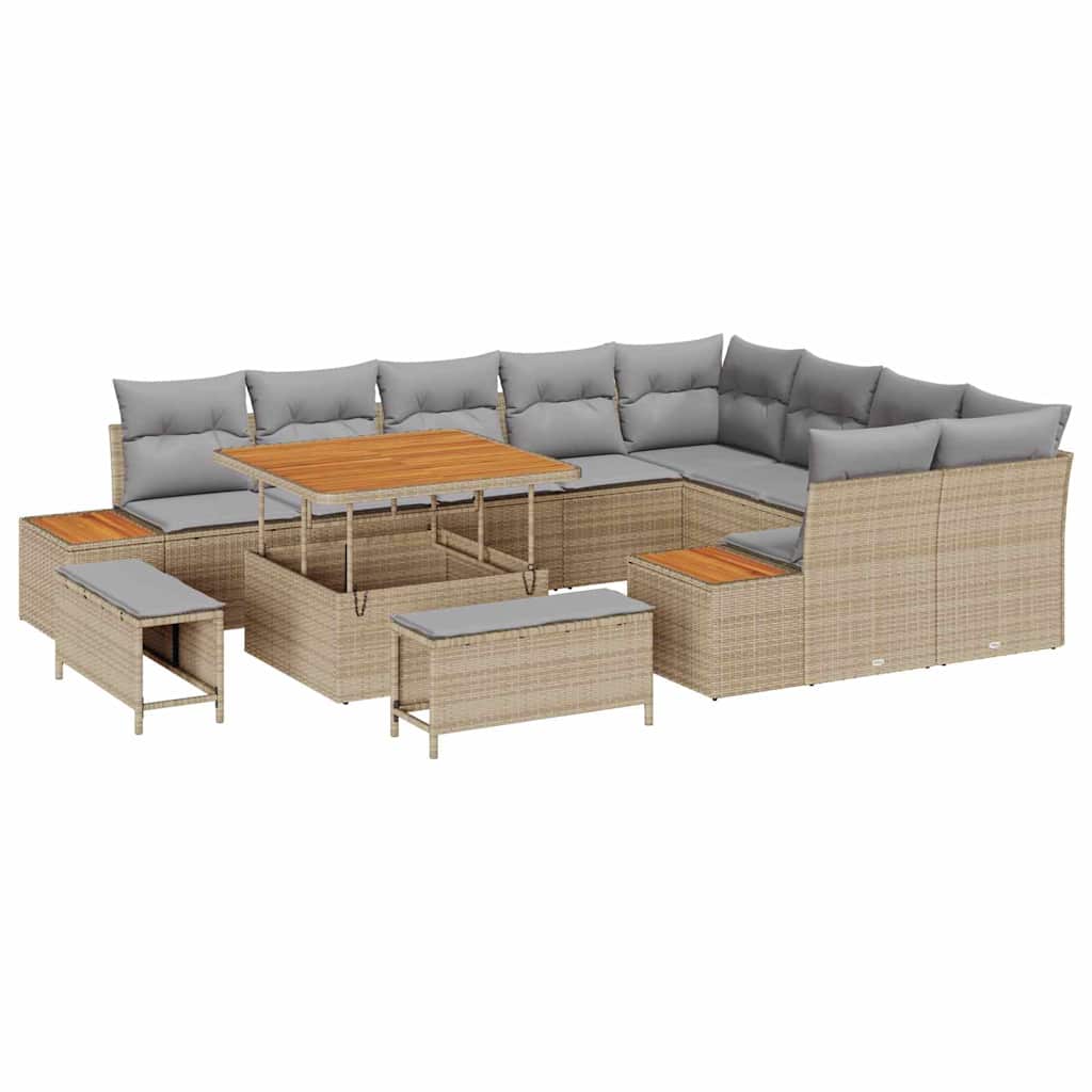 Conjunto de Sofá de Jardim 12 pcs Bege Rattan Sintético