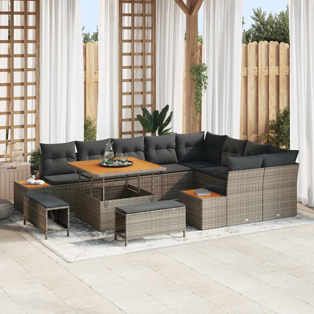 Conjunto de Sofá de Jardim 12 pcs Cinzeto Rattan Sintético