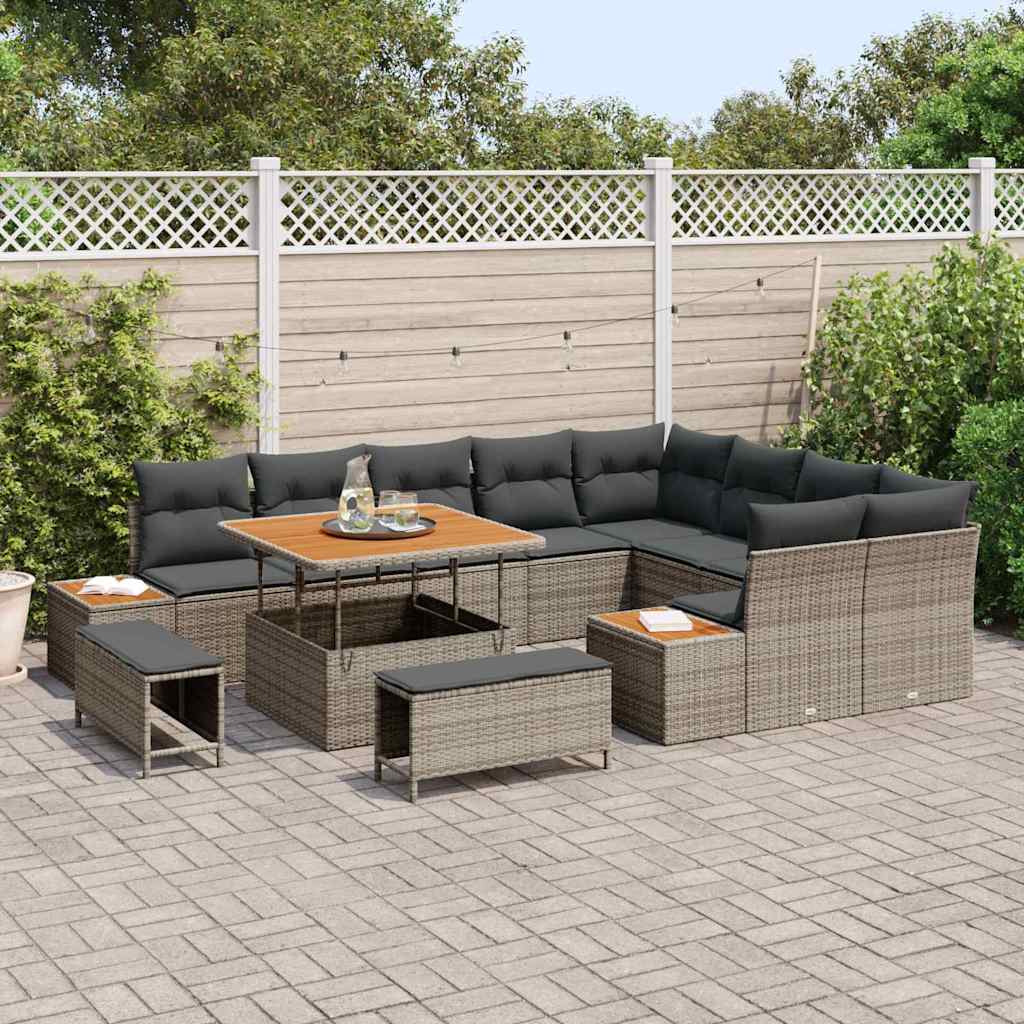Conjunto de Sofá de Jardim 12 pcs Cinzeto Rattan Sintético