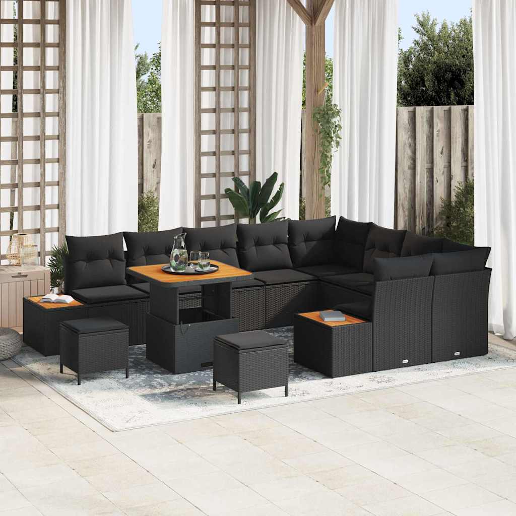 Conjunto de Sofá de Jardim 12 pcs Preto Rattan Sintético