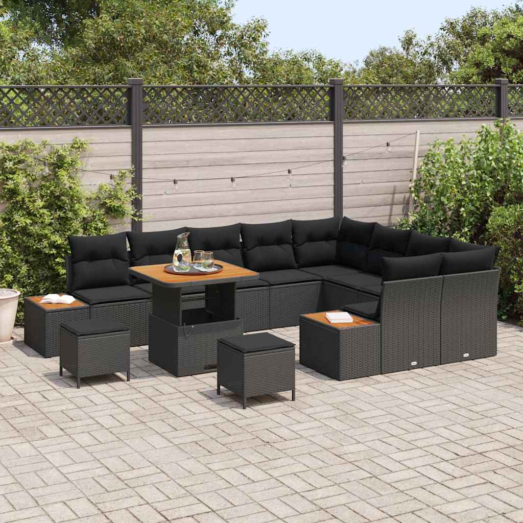 Conjunto de Sofá de Jardim 12 pcs Preto Rattan Sintético