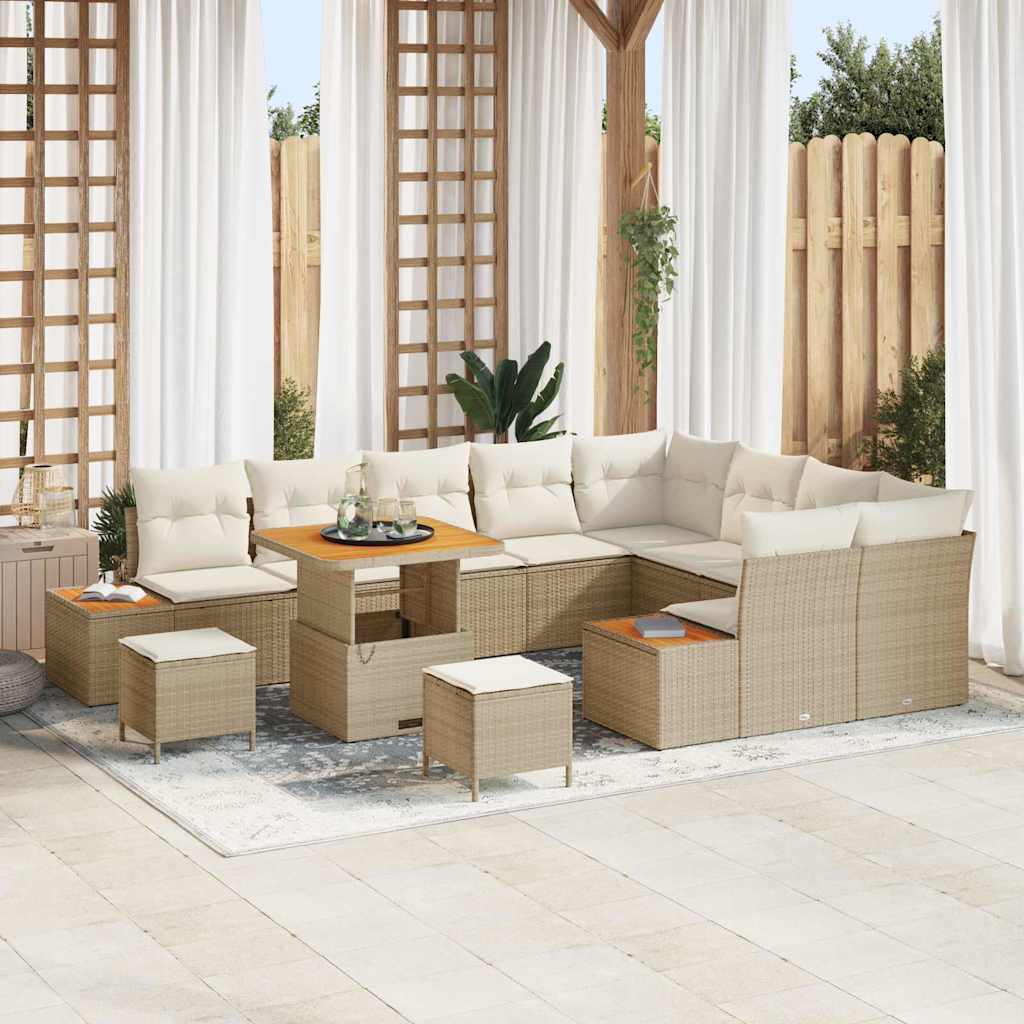 Conjunto de Sofá de Jardim 12 pcs Bege Rattan Sintético