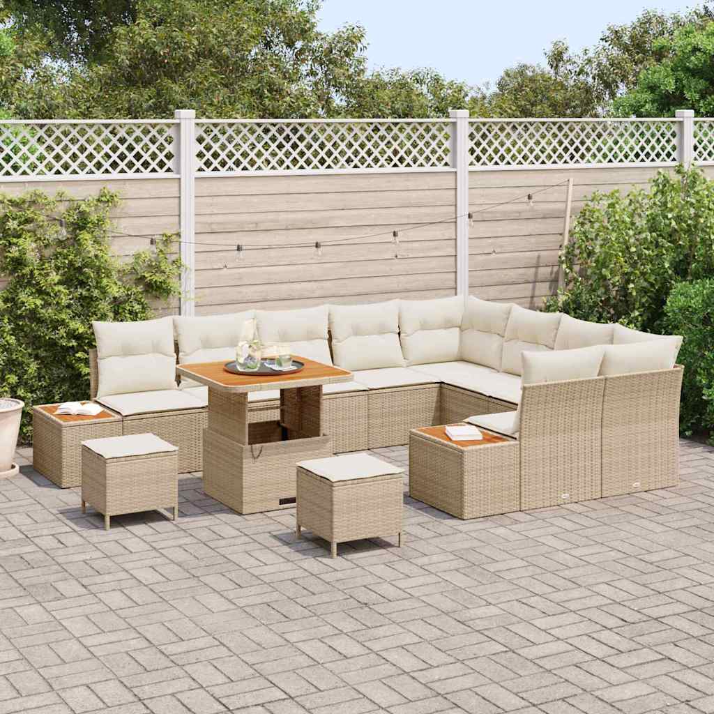 Conjunto de Sofá de Jardim 12 pcs Bege Rattan Sintético