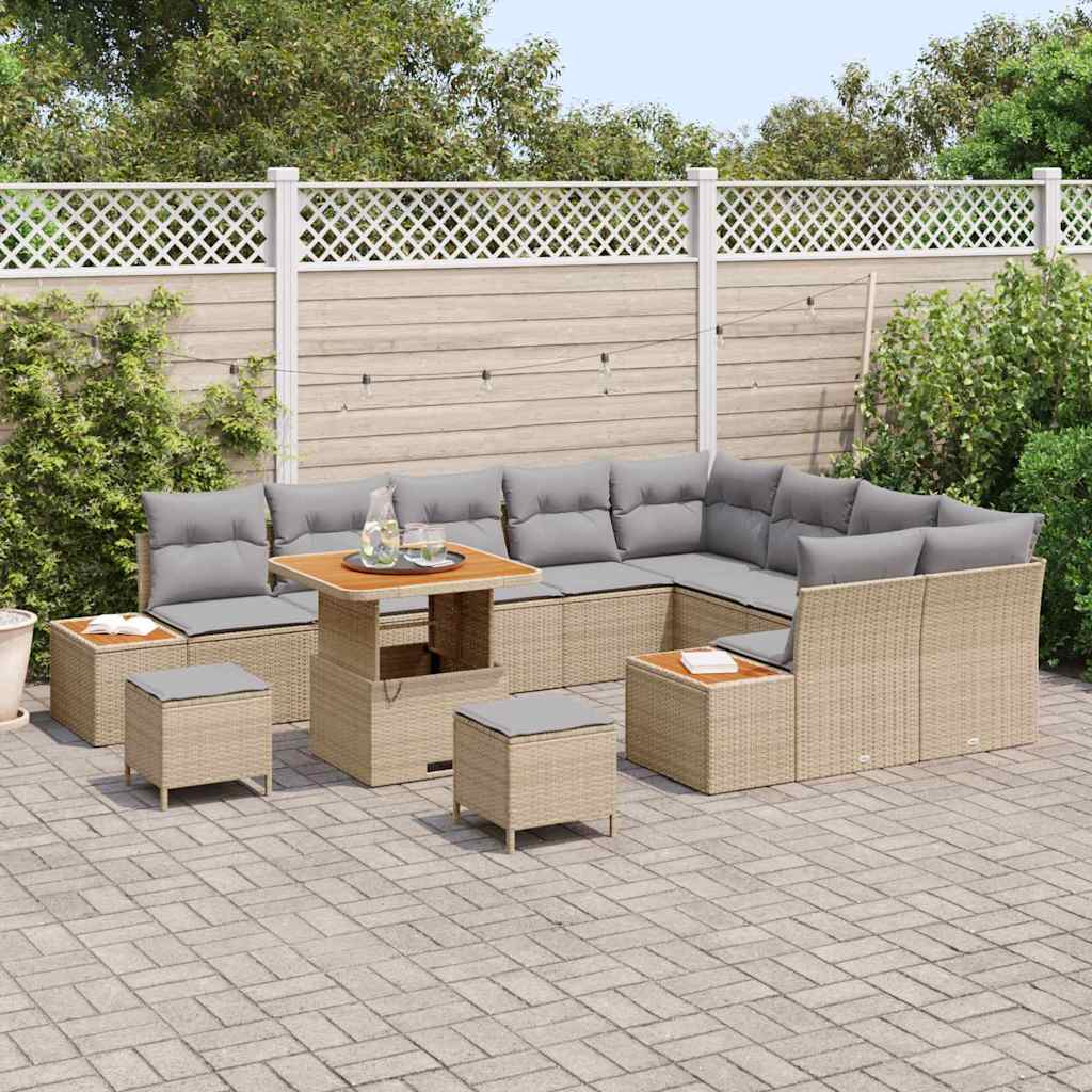 Conjunto de Sofá de Jardim 12 pcs Bege Rattan Sintético