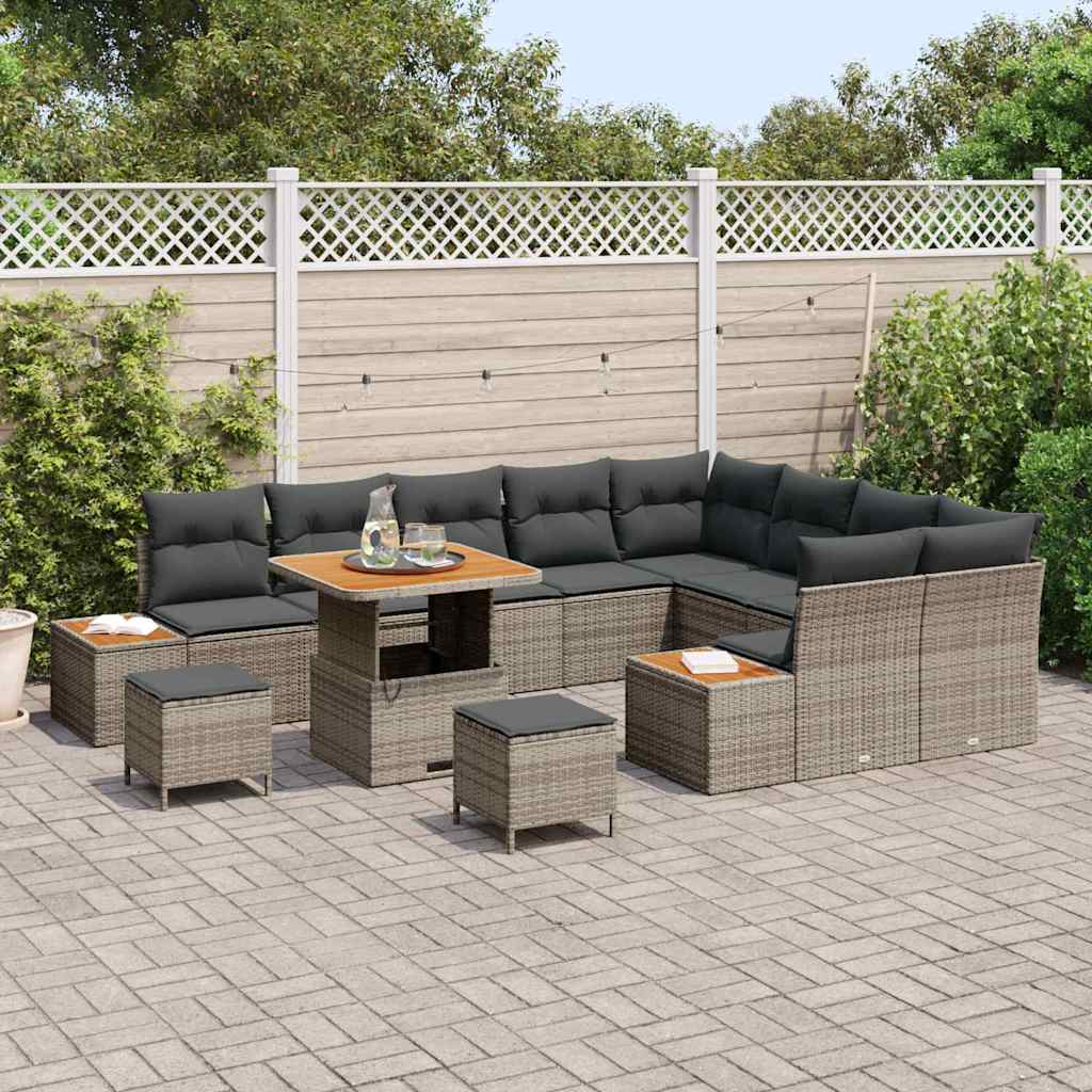Conjunto de Sofá de Jardim 12 pcs Cinzeto Rattan Sintético