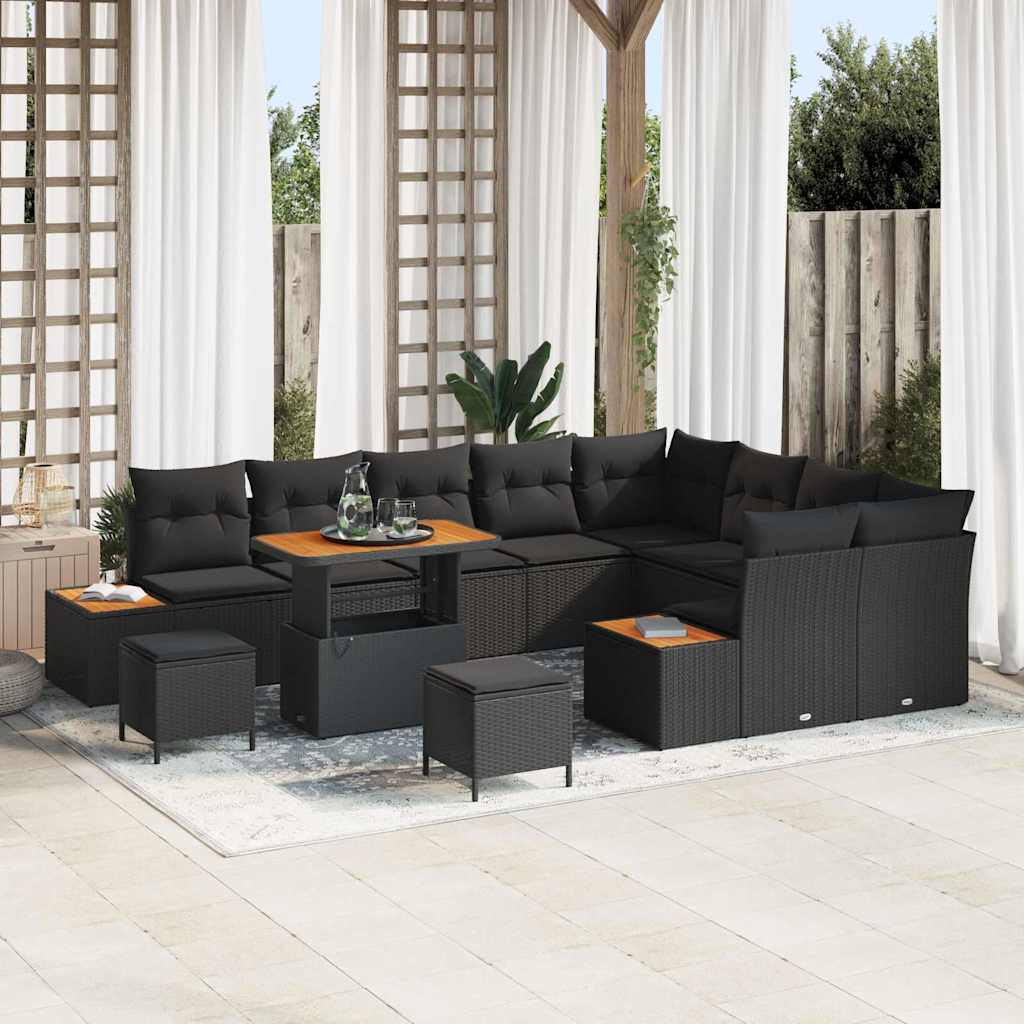 Conjunto de Sofá de Jardim 12 pcs Preto Rattan Sintético