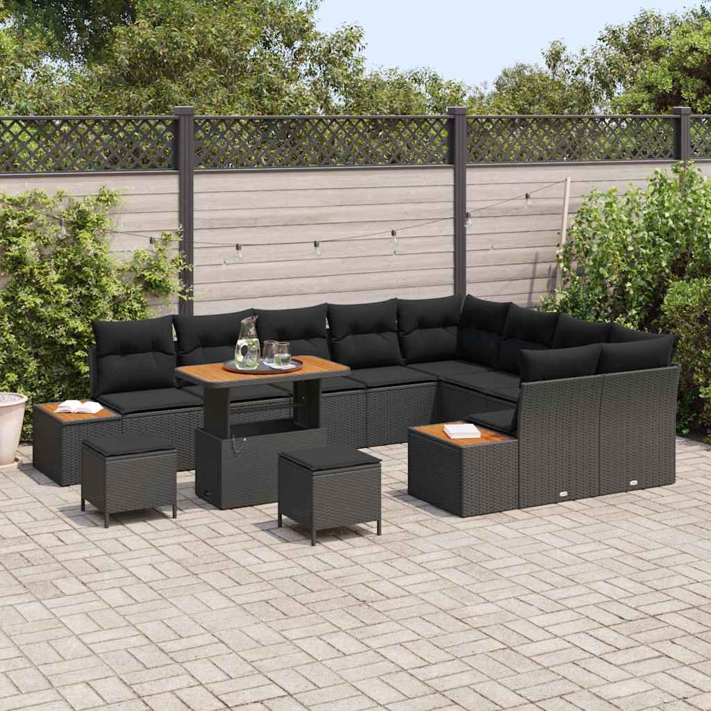 Conjunto de Sofá de Jardim 12 pcs Preto Rattan Sintético