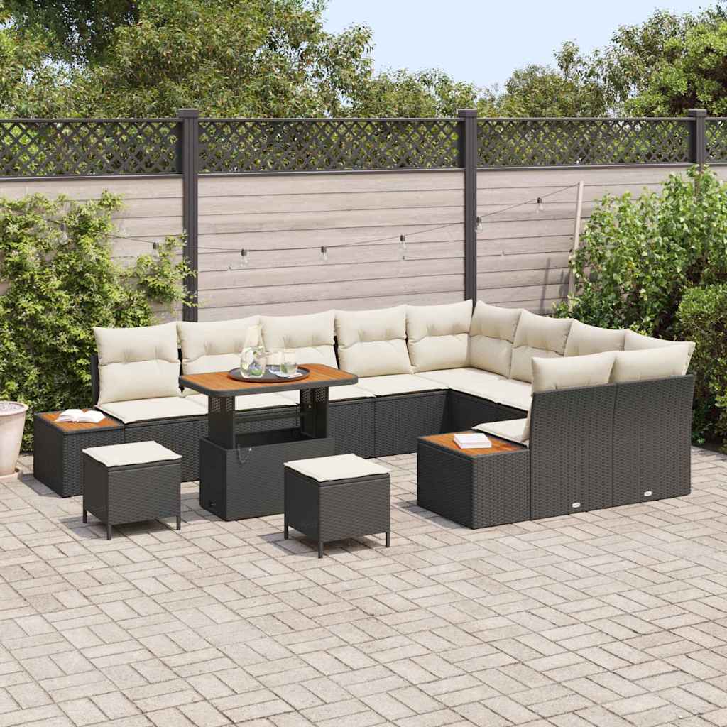 Conjunto de Sofá de Jardim 12 pcs Preto Rattan Sintético