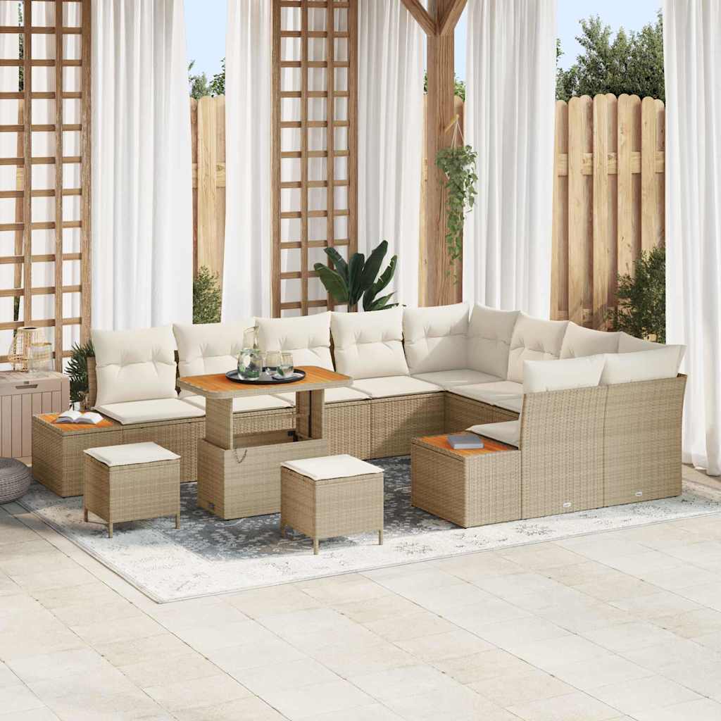 Conjunto de Sofá de Jardim 12 pcs Bege Rattan Sintético
