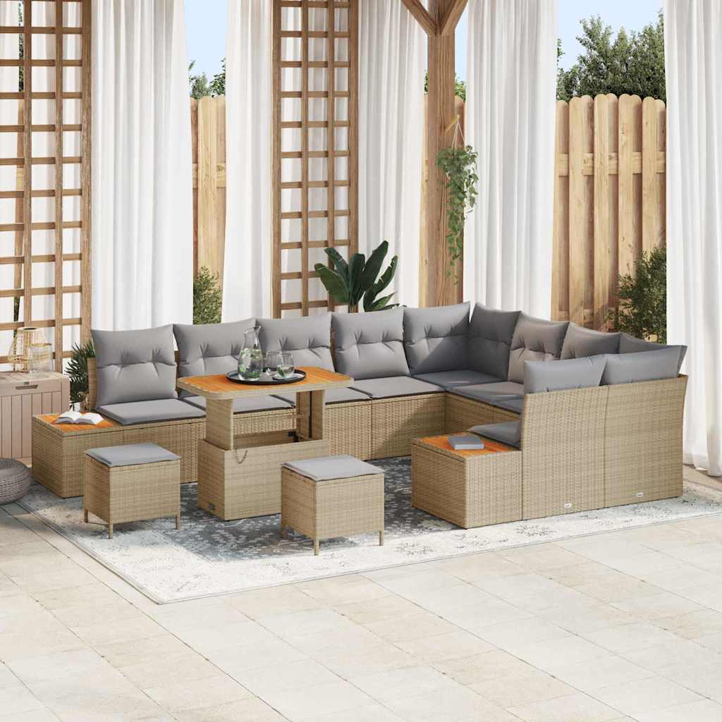 Conjunto de Sofá de Jardim 12 pcs Bege Rattan Sintético
