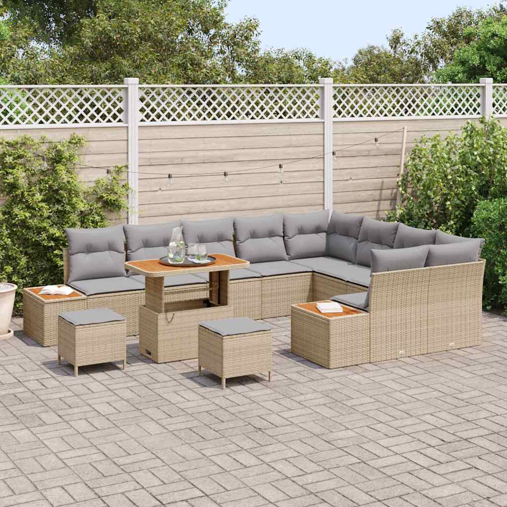 Conjunto de Sofá de Jardim 12 pcs Bege Rattan Sintético