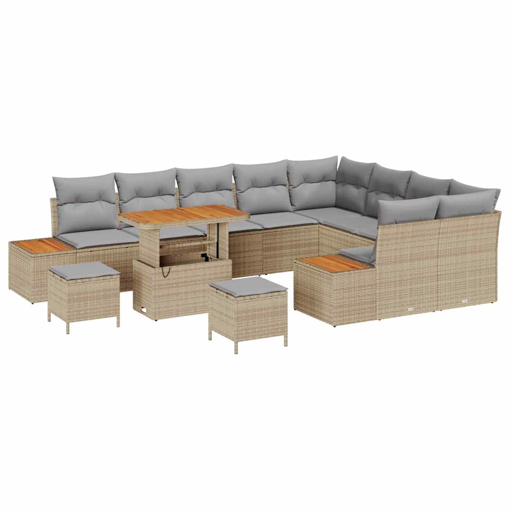 Conjunto de Sofá de Jardim 12 pcs Bege Rattan Sintético