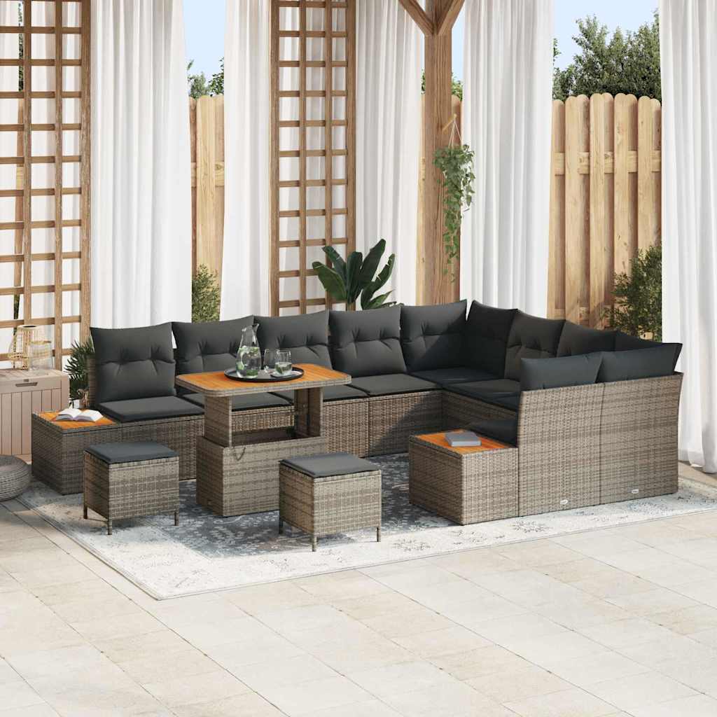 Conjunto de Sofá de Jardim 12 pcs Cinzeto Rattan Sintético