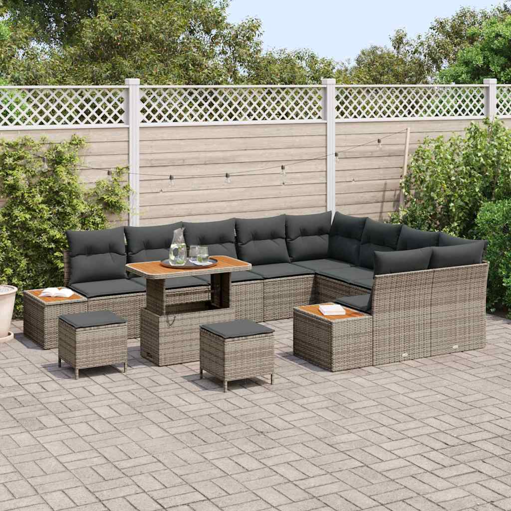 Conjunto de Sofá de Jardim 12 pcs Cinzeto Rattan Sintético