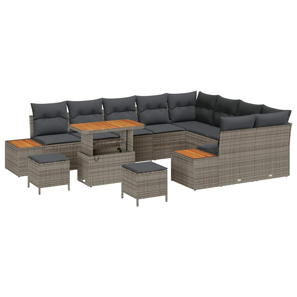 Conjunto de Sofá de Jardim 12 pcs Cinzeto Rattan Sintético