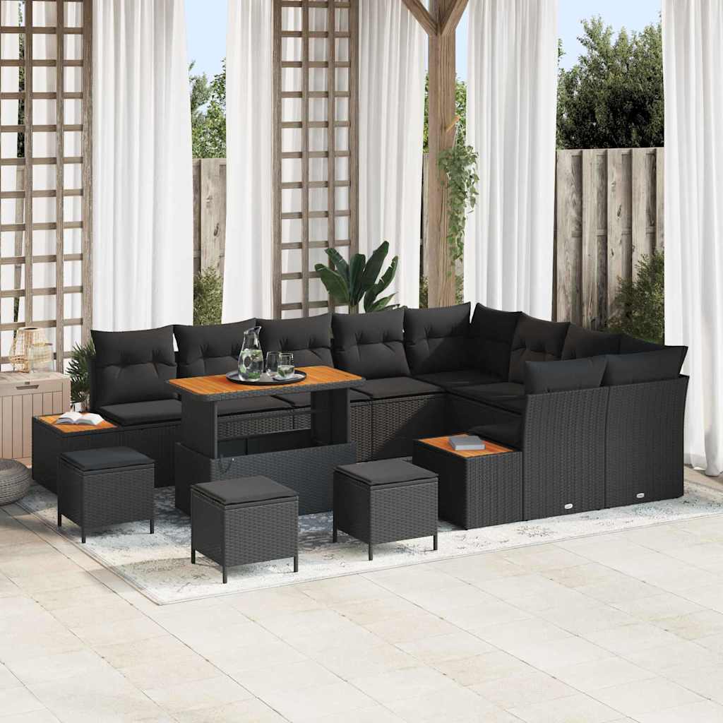 Conjunto de Sofá de Jardim 13 pcs Preto Rattan Sintético