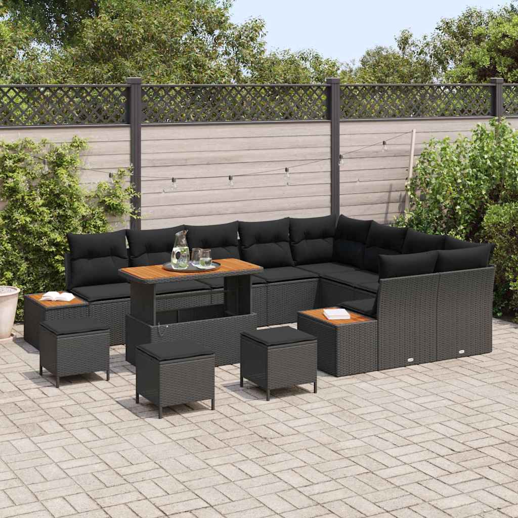 Conjunto de Sofá de Jardim 13 pcs Preto Rattan Sintético