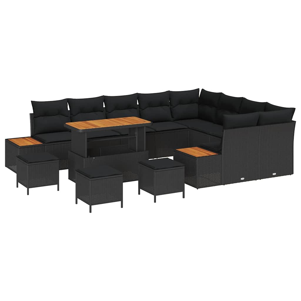 Conjunto de Sofá de Jardim 13 pcs Preto Rattan Sintético