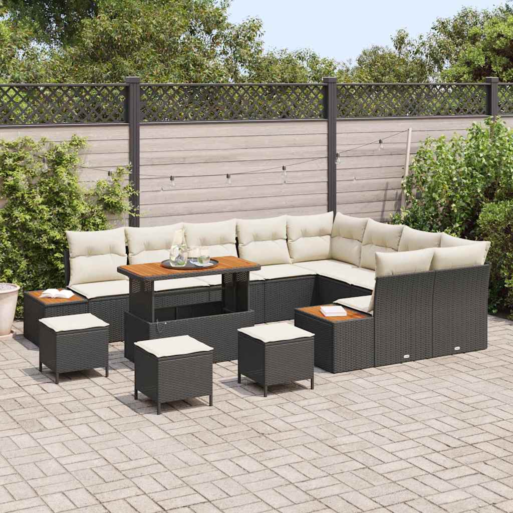 Conjunto de Sofá de Jardim 13 pcs Preto Rattan Sintético