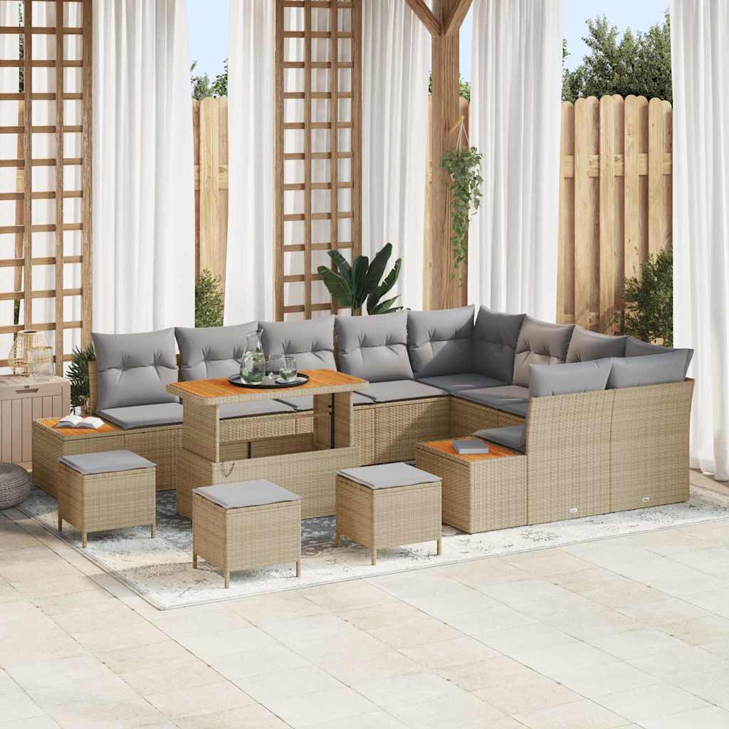 Conjunto de Sofá de Jardim 13 pcs Bege Rattan Sintético