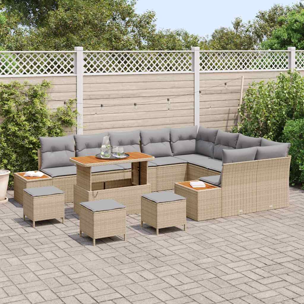 Conjunto de Sofá de Jardim 13 pcs Bege Rattan Sintético
